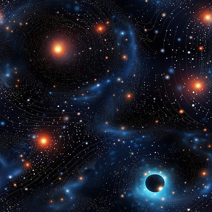 Space Featuring Cosmic Galaxy and Black Hole with Starfield seamless PBR texture preview