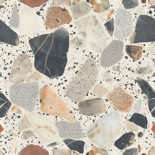 Seamless 3D Terrazzo Stone Ground PBR Texture with Mixed Pebbles and Concrete