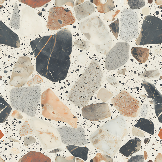 Terrazzo Stone Ground PBR Texture with Mixed Pebbles and Concrete Stone texture preview