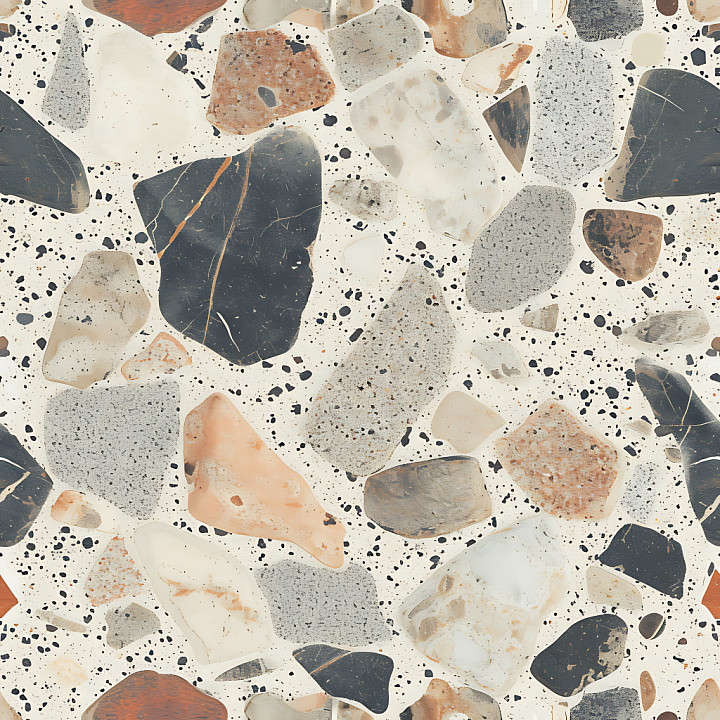 Terrazzo Stone Ground with Mixed Pebbles and Concrete seamless PBR texture preview