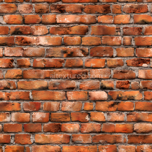Seamless 3D PBR Texture of Weathered Cracked Red Brick Wall with Rough Mortar