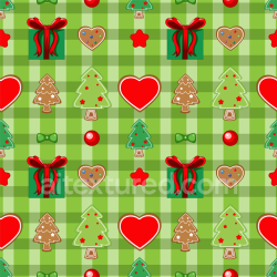 seamless Seamless 3D PBR Christmas Digital Paper Texture with Green Plaid and Festive Icons texture 8k free download PBR