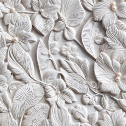 seamless Seamless 3D Embossed White Leather PBR Texture with Floral Pattern and Pearl Accents texture 8k free download PBR