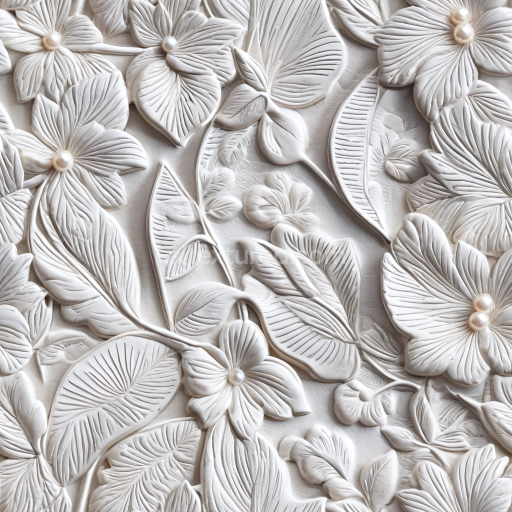 Seamless 3D Embossed White Leather PBR Texture with Floral Pattern and Pearl Accents
