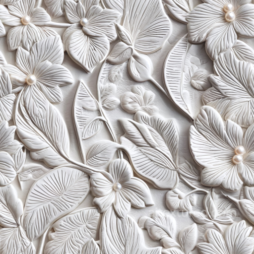 Embossed White Leather PBR Texture with Floral Pattern and Pearl Accents seamless Leather PBR texture