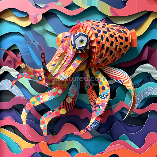 Seamless 3D PBR Texture Featuring Colorful Abstract Cuttlefish Pattern