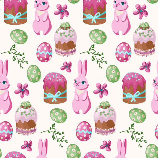 Seamless 3D PBR Texture Featuring Cute Pink Bunnies and Easter Eggs
