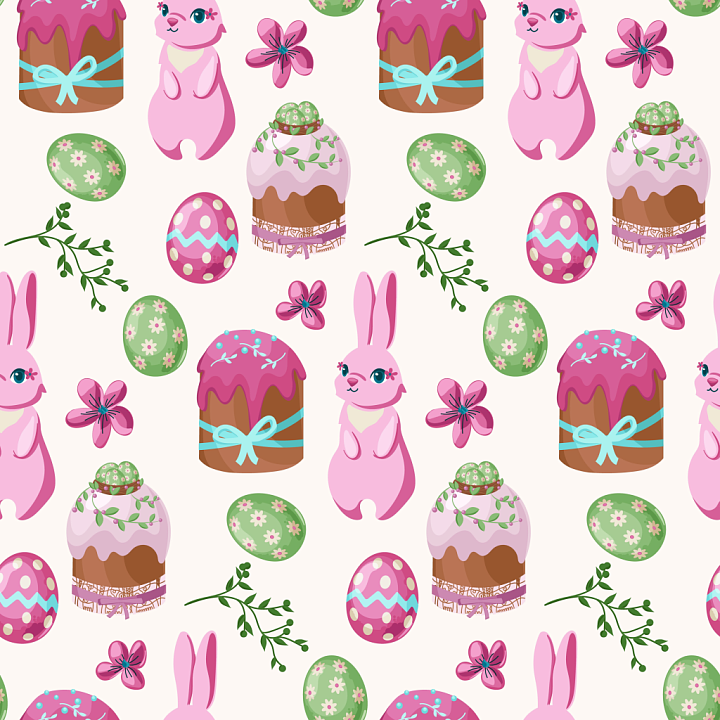 Featuring Cute Pink Bunnies and Easter Eggs seamless PBR texture preview