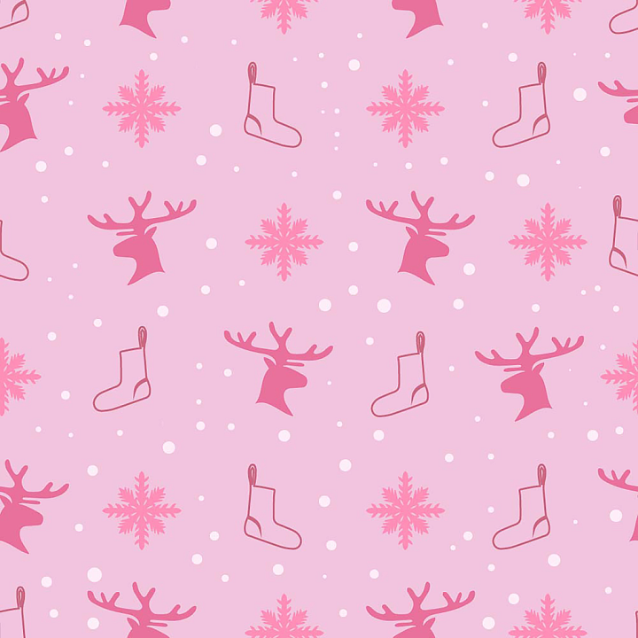 Pink Christmas Digital Paper with Deer, Stockings, and Snowflakes seamless PBR texture preview