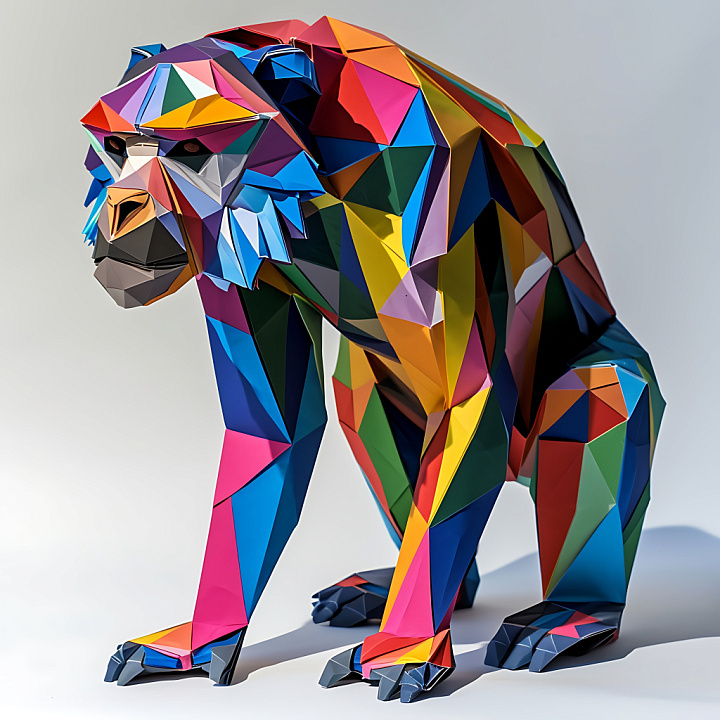 Animal of Multicolored Origami Baboon with Sharp Polygonal Facets seamless PBR texture preview