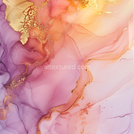 Seamless 3D Alcohol Ink PBR Texture Featuring Pink, Purple, and Gold Veining