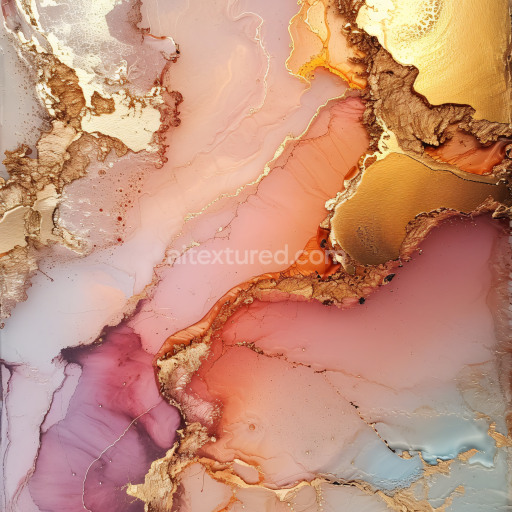 Seamless 3D Alcohol Ink PBR Texture Featuring Soft Pastel Hues and Rich Gold Veins
