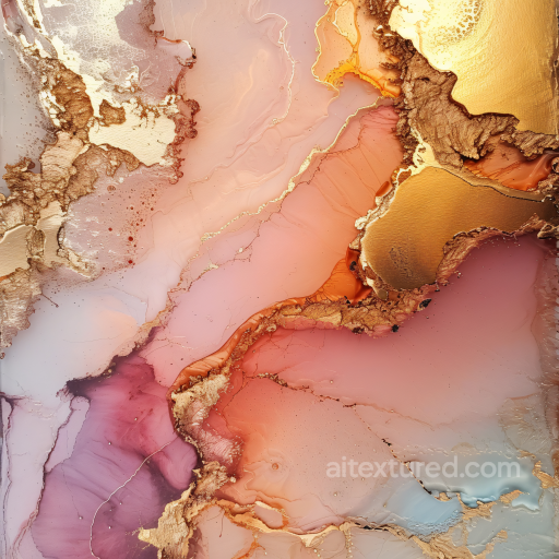 Alcohol Ink PBR Texture Featuring Soft Pastel Hues and Rich Gold Veins seamless Alcohol ink PBR texture