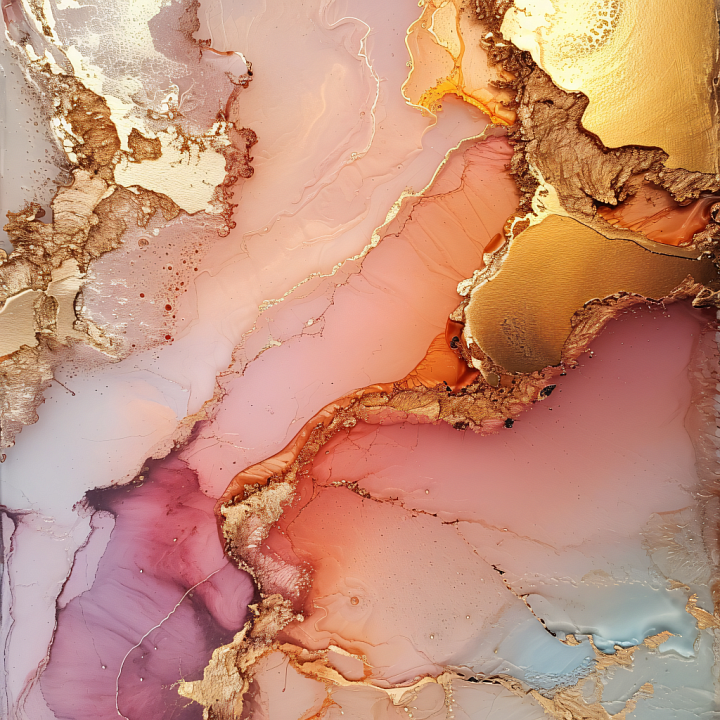 Alcohol Ink Featuring Soft Pastel Hues and Rich Gold Veins seamless PBR texture preview