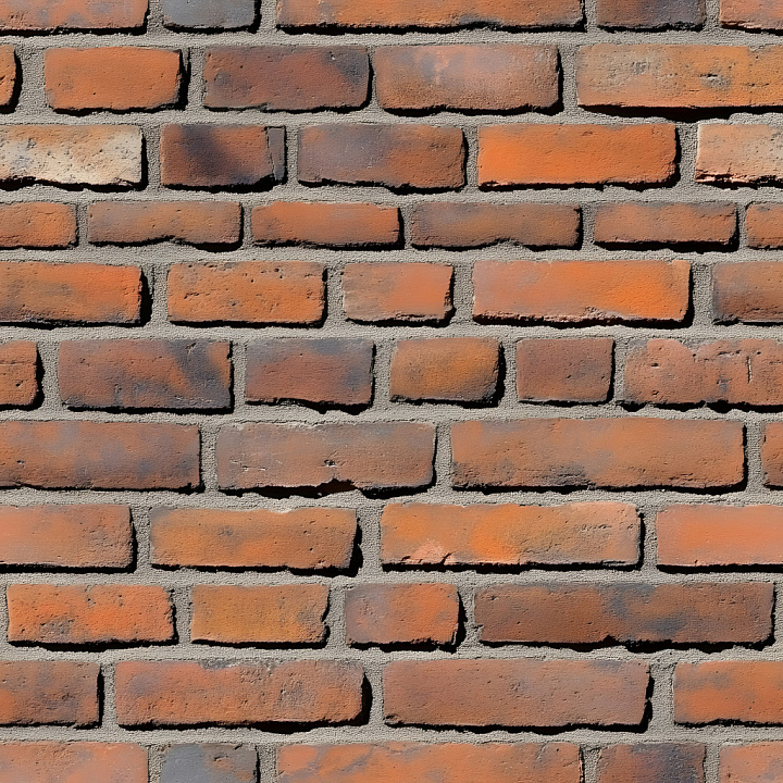 Cracked Brick Wall with Distressed Orange-Brown Bricks and Small Holes seamless PBR texture preview