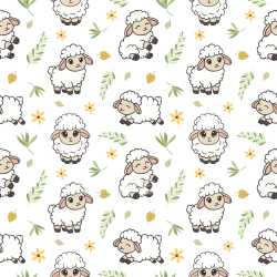Pattern Bundle - Seamless 3D Pattern PBR Texture Featuring Adorable Sheep and Delicate Floral Motifs texture preview