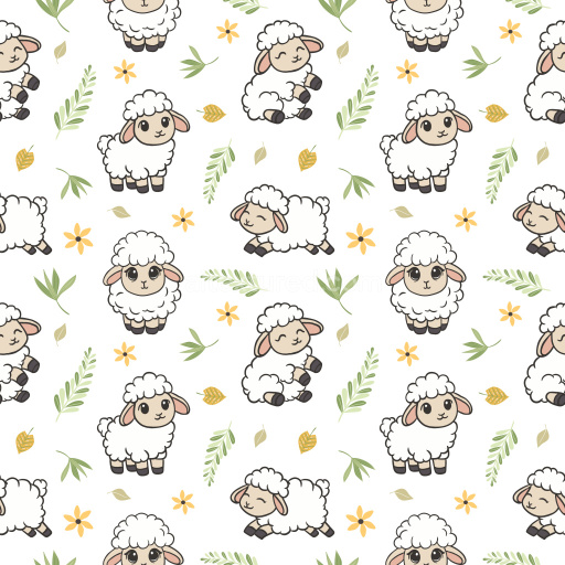 Pattern Bundle - Seamless 3D Pattern PBR Texture Featuring Adorable Sheep and Delicate Floral Motifs texture preview