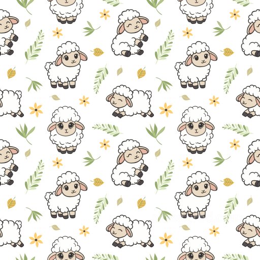 Pattern PBR Texture Featuring Adorable Sheep and Delicate Floral Motifs seamless Pattern Bundle PBR texture
