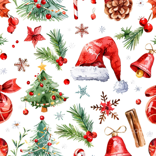 Watercolor Christmas Texture with Festive Holiday Motifs seamless Watercolor Christmas PBR texture