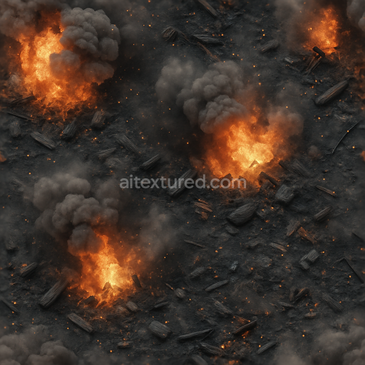 Seamless 8k PBR 3d texture of fireball with smoke plume and debris cloud effects