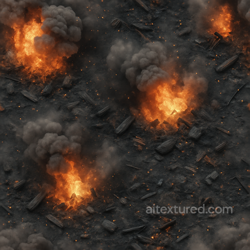 Seamless 8K PBR 3D texture of fireball with smoke plume and debris cloud effects seamless Explosion PBR texture