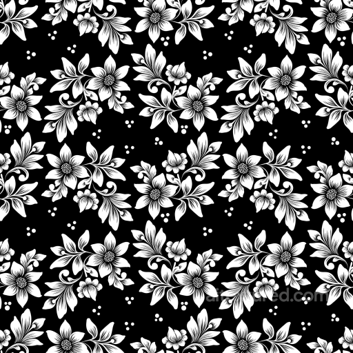Black and White Floral Fabric Texture with Ornate Pattern seamless White & Black PBR texture