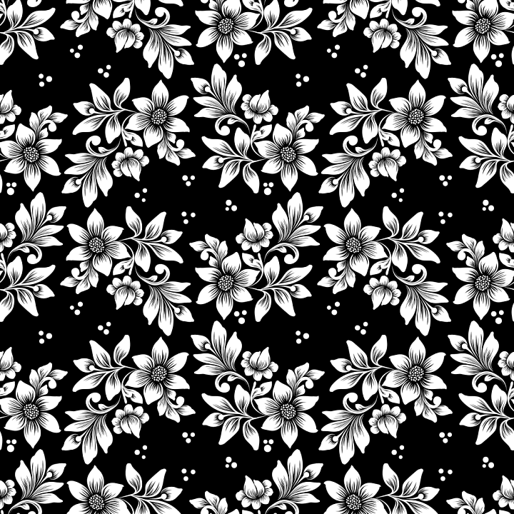 Black and White Floral Fabric with Ornate Pattern seamless PBR texture preview