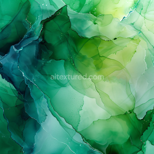 Seamless 3D Alcohol Ink PBR Texture with Green Fluid Waves and Translucent Layers