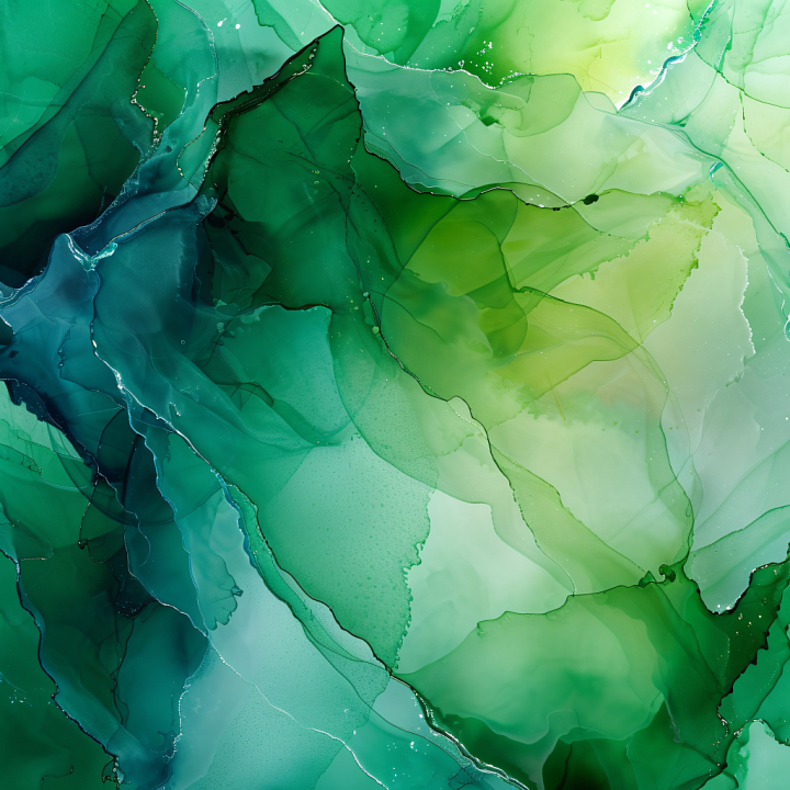 Alcohol Ink with Green Fluid Waves and Translucent Layers seamless PBR texture preview