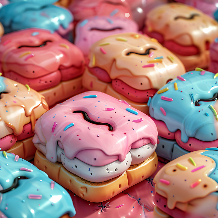 Inflated with Colorful Puffed Candy Panels and Glossy Sprinkles seamless PBR texture preview