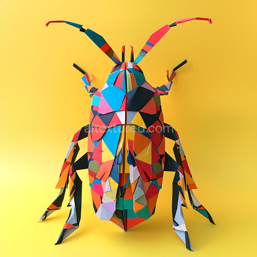 Seamless 3D PBR texture featuring colorful geometric origami-style insect skin