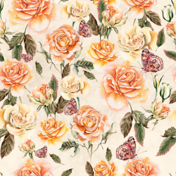 seamless Seamless 3D PBR Texture of Watercolor Orange and Cream Roses with Butterflies texture 8k free download PBR