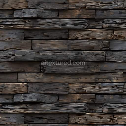Seamless 3D Charred Reclaimed Wood PBR Texture with Distressed Grain and Knots