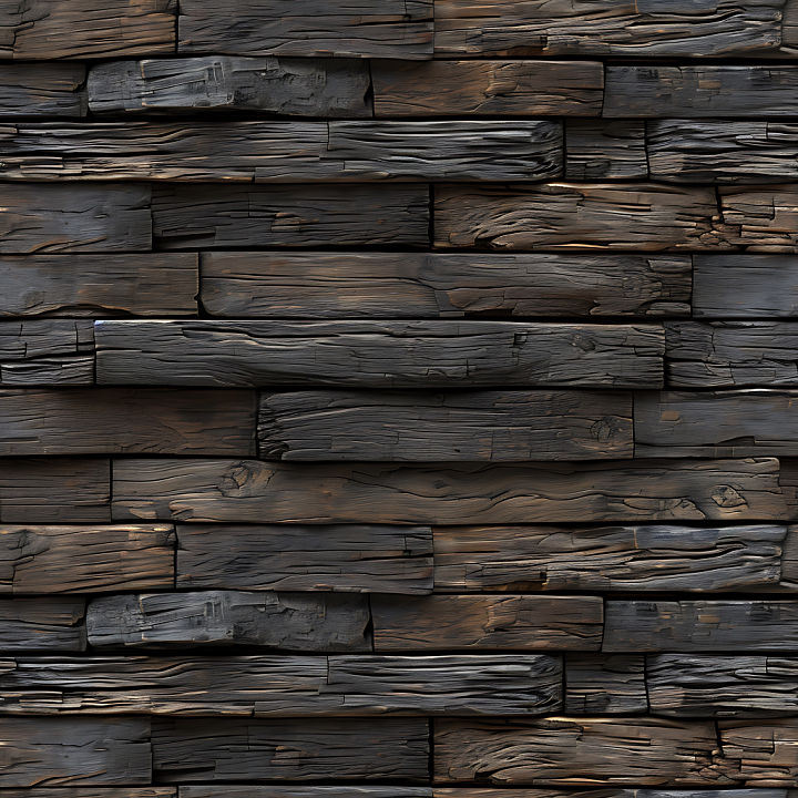 Charred Reclaimed Wood with Distressed Grain and Knots seamless PBR texture preview