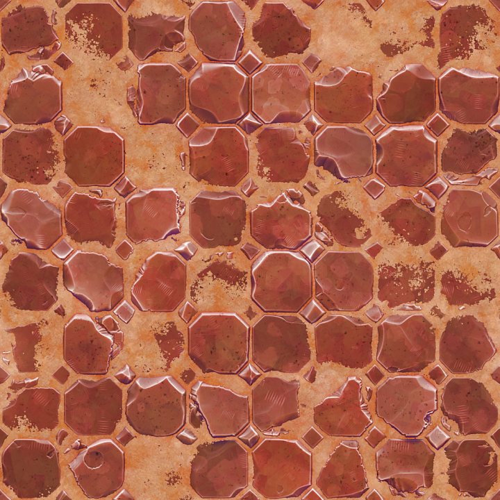 Stylized Cartoon Terracotta Tiles seamless PBR texture preview