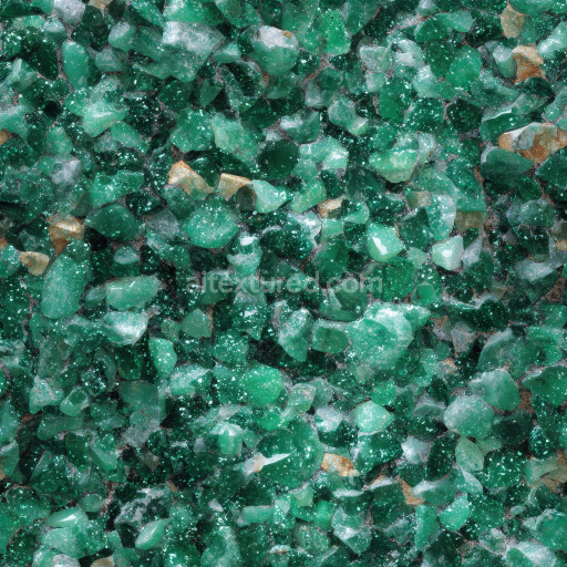 Seamless 3D Emerald Stone PBR Texture Featuring Rough, Faceted Crystal Clusters