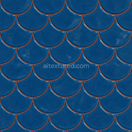 Seamless 3d texture pbr 8k fish scale tiles mosaic with blue tiles and glossy finish