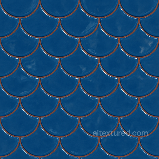 Fish Scale Tiles Mosaic With Blue Tiles And Glossy Finish seamless Mosaic PBR texture