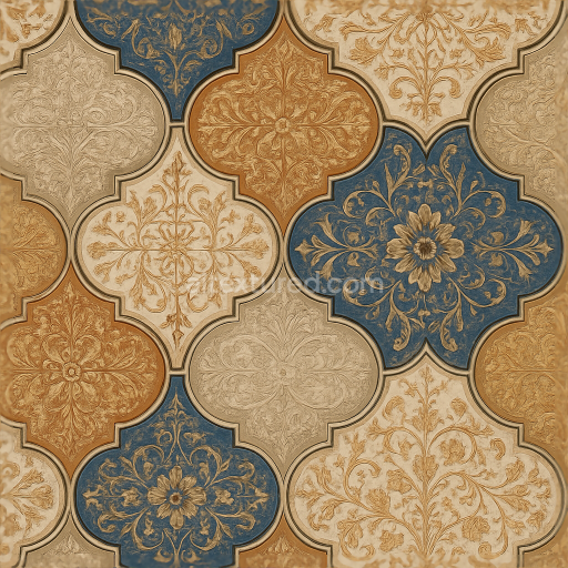 Seamless 3d texture pbr 8k arabesque tiles mosaic with ornamental tiles and moroccan style influence