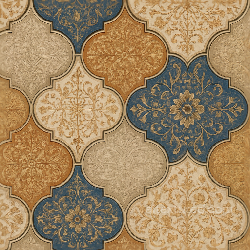 Arabesque Tiles Mosaic With Ornamental Tiles And Moroccan Style Influence seamless Mosaic PBR texture