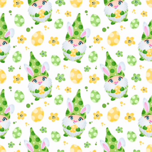 Seamless 3D PBR Texture of Cartoon St Patrick Gnomes and Easter Eggs