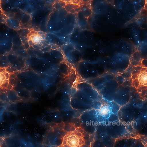 Space PBR Texture Featuring Fiery Plasma Nebula and Glowing Cosmic Filaments seamless Star, space, planets PBR texture
