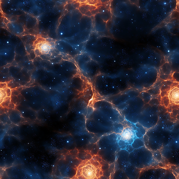 Space Featuring Fiery Plasma Nebula and Glowing Cosmic Filaments seamless PBR texture preview