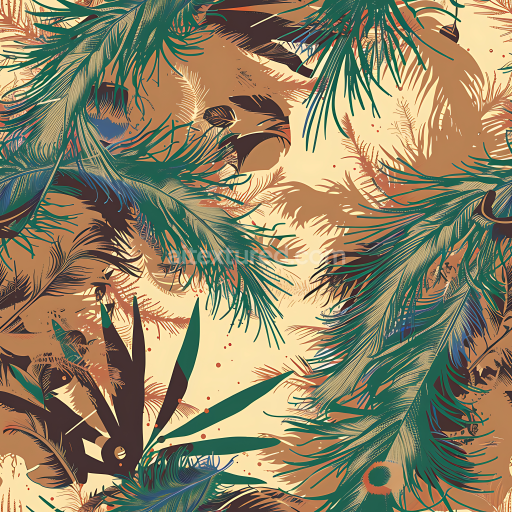 Seamless 3D Tropical Feather Camouflage PBR Texture with Earthy Tones