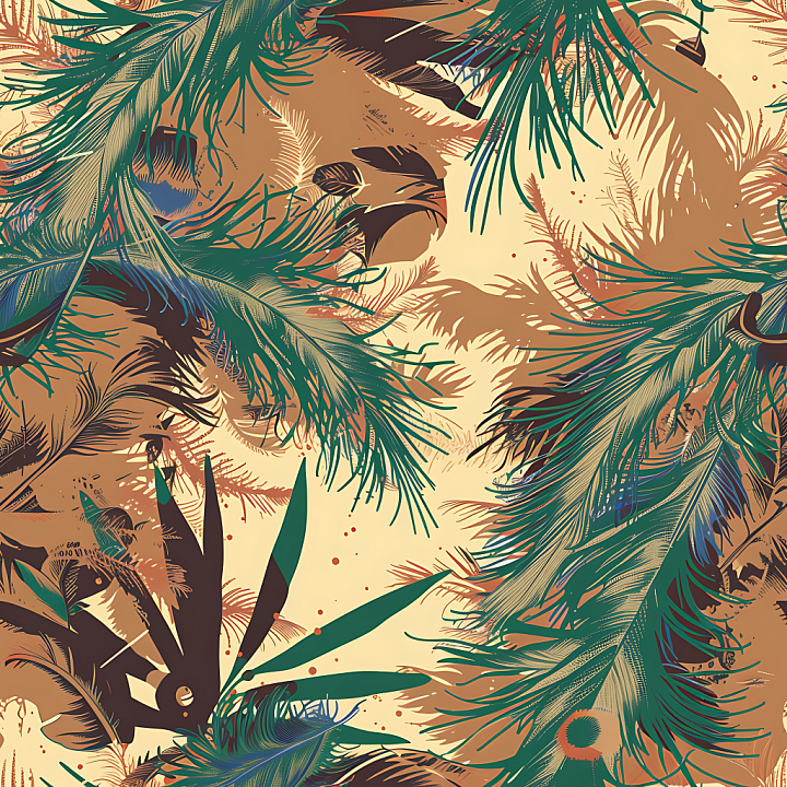 Tropical Feather Camouflage with Earthy Tones seamless PBR texture preview