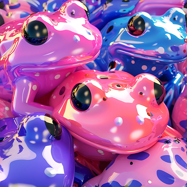 Inflated Glossy Vinyl Frog Pattern with Pink and Blue Colors seamless PBR texture preview