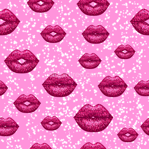 Seamless 3D PBR Texture with Glossy Pink Glitter Lips and Starry Pattern