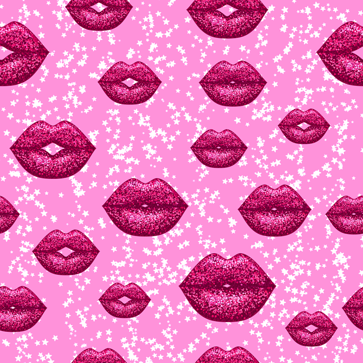 with Glossy Pink Glitter Lips and Starry Pattern seamless PBR texture preview