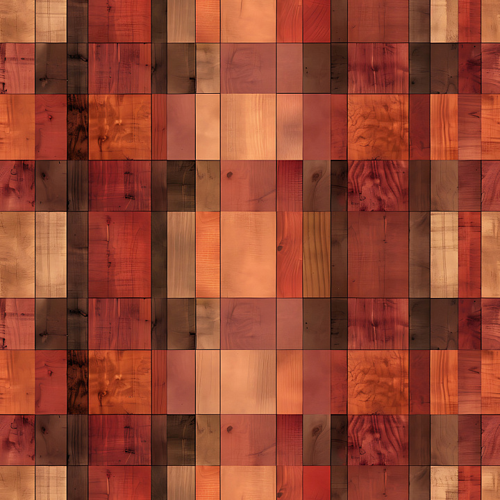 Plaid with Warm Brown and Redwood Blocks Wood seamless PBR texture preview