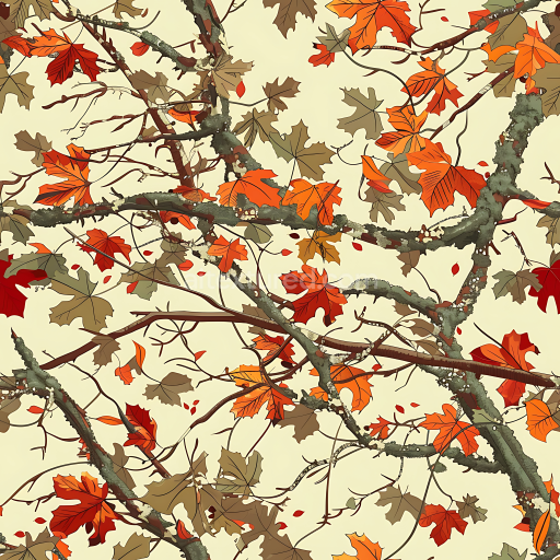 Seamless 3D Autumn Leaf Camouflage PBR Texture with Detailed Branches and Foliage
